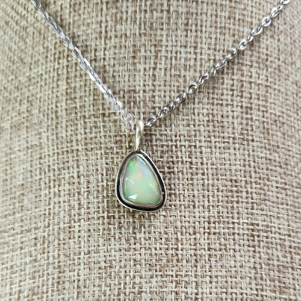 Artisan Made Iridescent Welo Opal Silver Pendant. Silent Wolf Jewelry